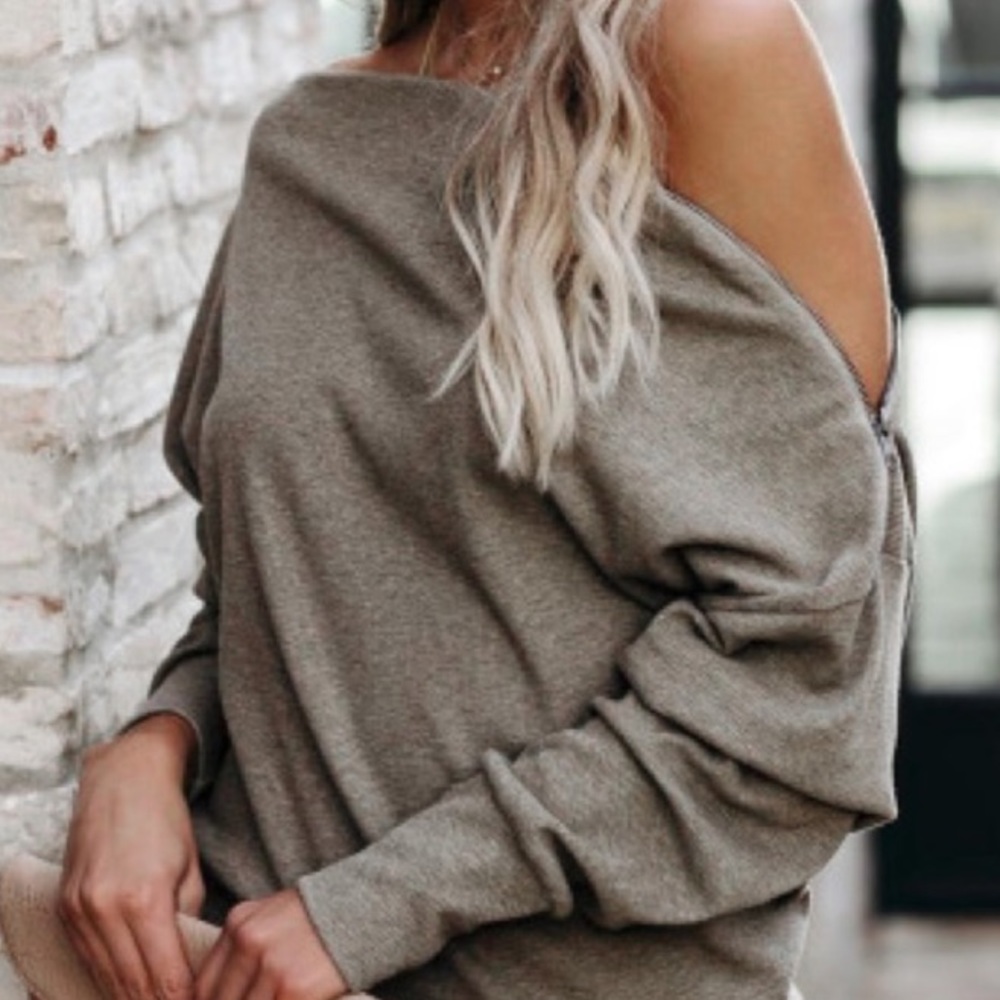 New Tan Ribbed Shoulder Zip Top - Picture 6 of 12